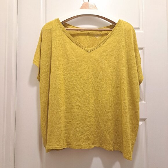 Eileen Fisher Organic Linen Jersey V-Neck Tee LemonDrop Size XL - Picture 2 of 8